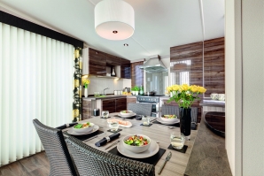 pebbleview of dining area and kitchen